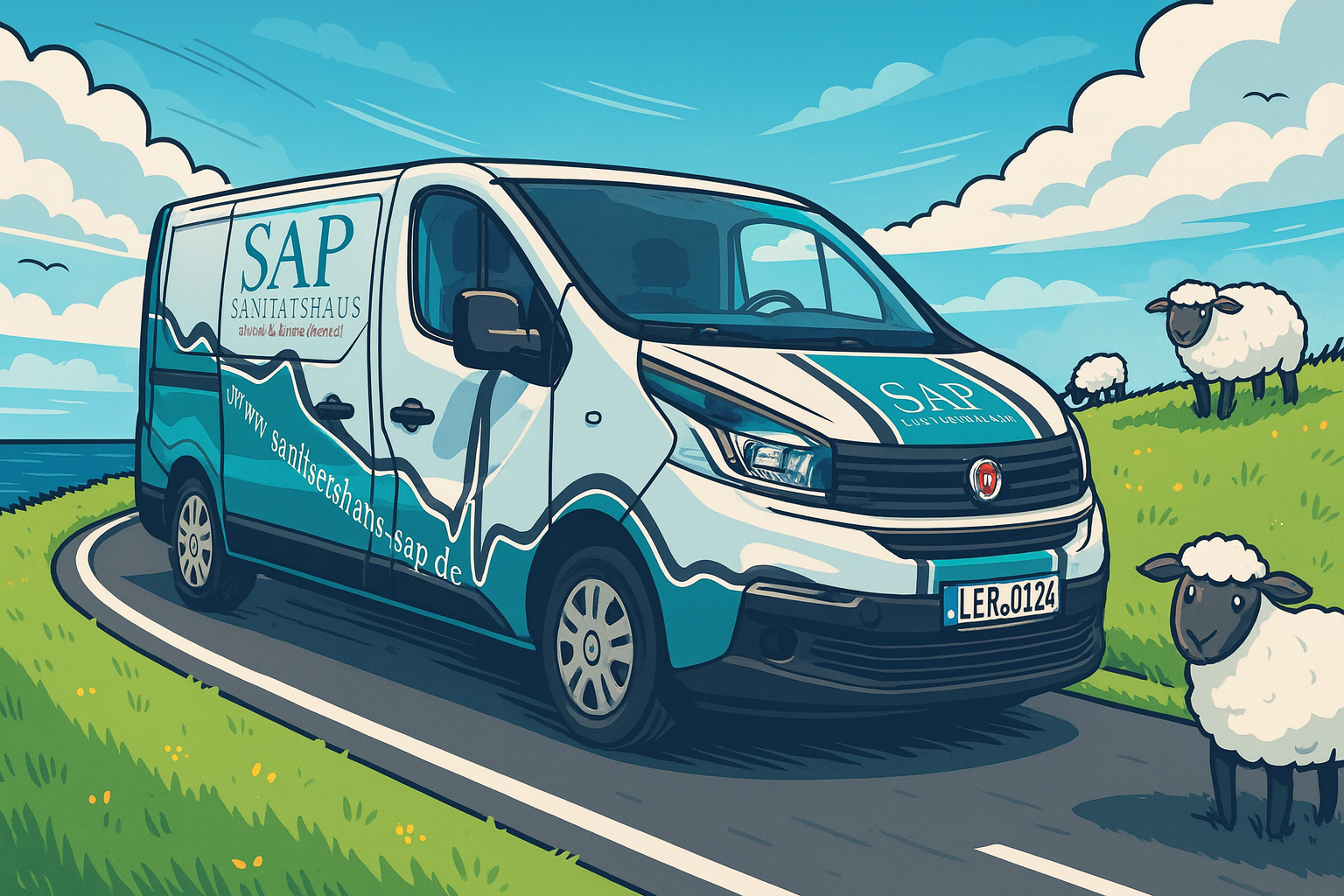 Illustration des SAP-Transporters in ostfriesischer Landschaft